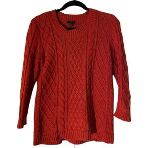 Orange Talbots Cable-knit 3/4 Sleeve Sweater
